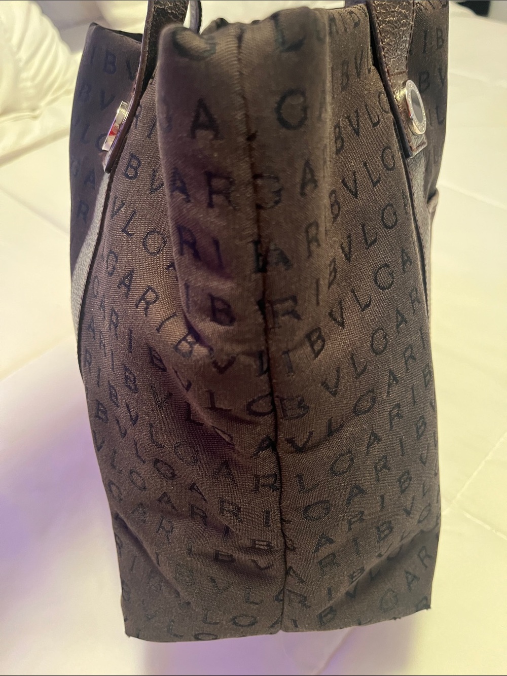 Bvlgari Logomania Dark Brown Canvas & Leather Tote EUC Retail $1200 - Picture 7 of 16